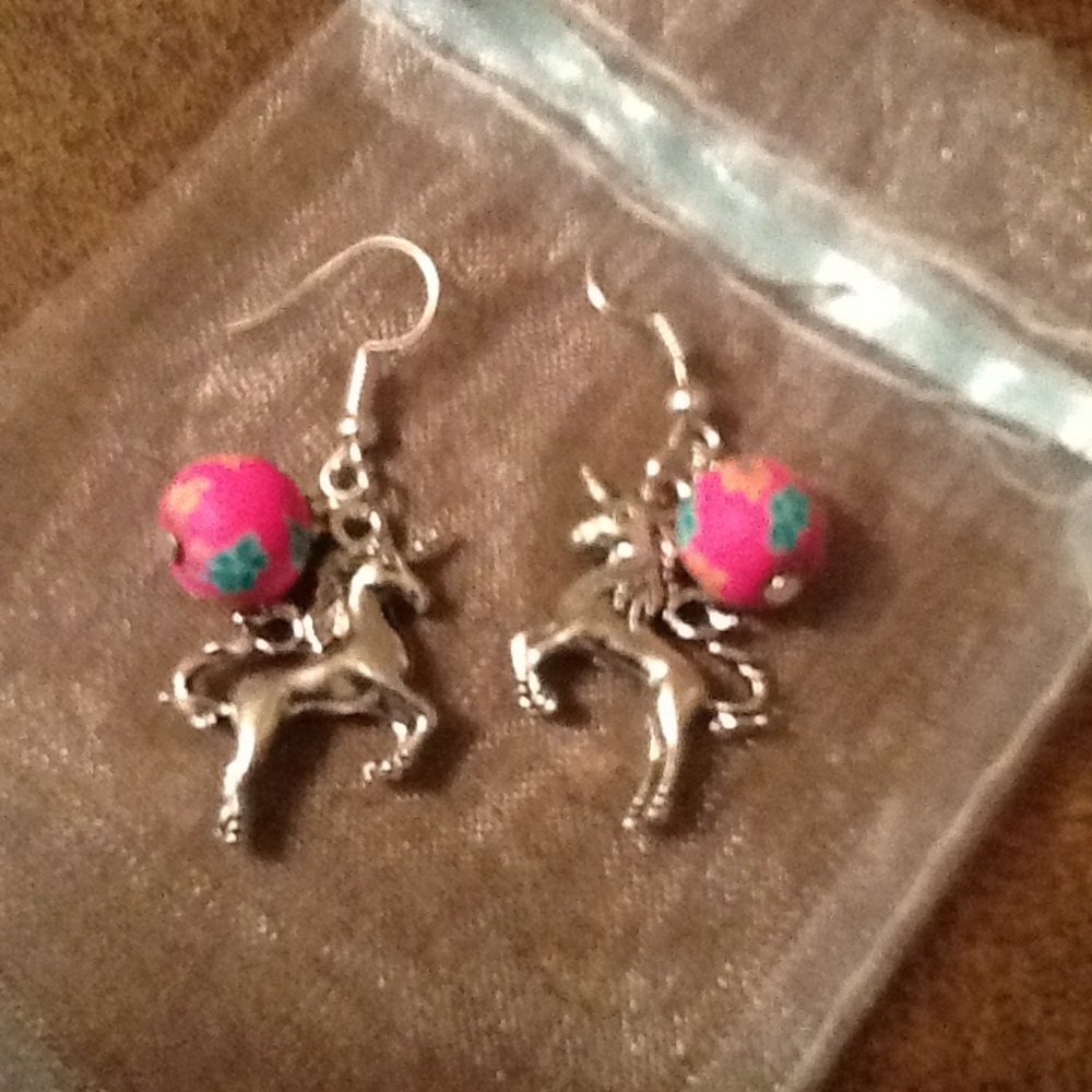 Handmade Floral Bead Unicorn Earrings